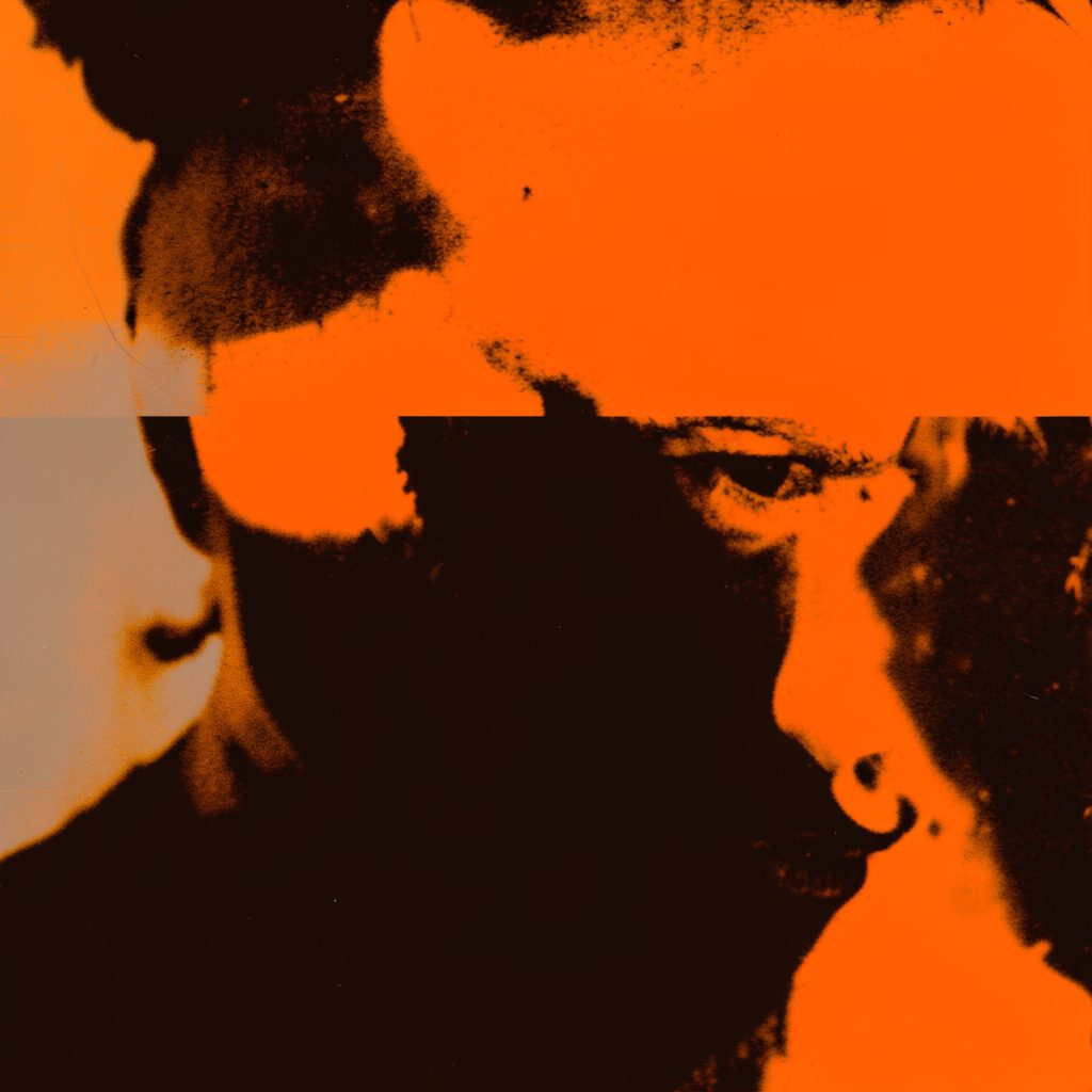 Indigo and peach duotone photograph suggesting quiet support and care
